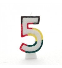 Multicoloured Striped Glitter Number 5 Candle