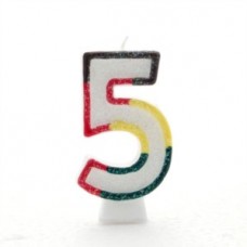 Multicoloured Striped Glitter Number 5 Candle