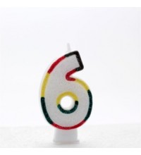 Multicoloured Striped Glitter Number 6 Candle