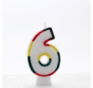 Multicoloured Striped Glitter Number 6 Candle