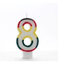 Multicoloured Striped Glitter Number 8 Candle