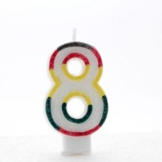 Multicoloured Striped Glitter Number 8 Candle