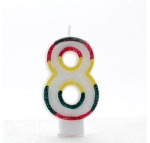 Multicoloured Striped Glitter Number 8 Candle
