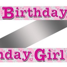 Pink Birthday Girl Holographic Foil Banner