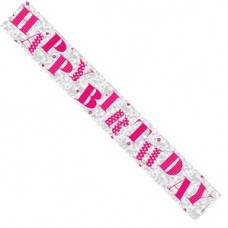 Pink Happy Birthday Holographic Foil Banner