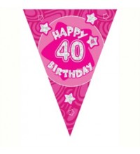 Pink Holographic 40th Birthday Flag Banner