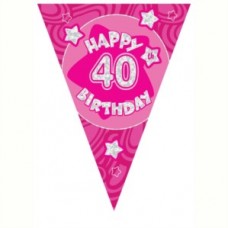 Pink Holographic 40th Birthday Flag Banner