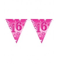 Pink Sparkle Age 16 Birthday Flag Banner
