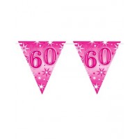 Pink Sparkle Age 60 Birthday Flag Banner