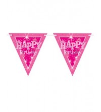 Pink Sparkle Happy Birthday Flag Banner