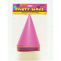 Plain Coloured Party Hats 8pk