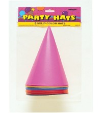 Plain Coloured Party Hats 8pk