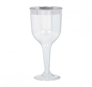 Premium Silver Detail Plastic Wine Glasses 8pk