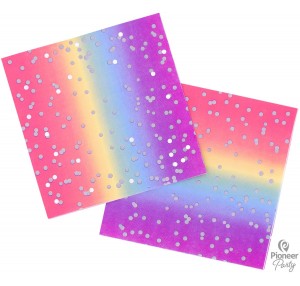 Rainbow Ombre 3-ply Foil Accent Napkins 16pk