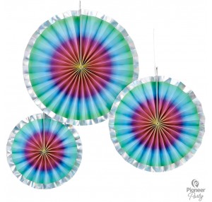 Rainbow Ombre Paper Fans 3pk