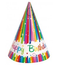 Rainbow Ribbons Happy Birthday Party Hats 8pk