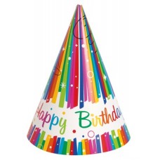 Rainbow Ribbons Happy Birthday Party Hats 8pk