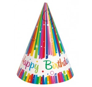 Rainbow Ribbons Happy Birthday Party Hats 8pk
