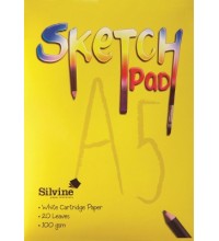 SILVINE A5 SKETCH PAD 100GSM WHITE CARTRIDGE PAPER 20 SHEETS