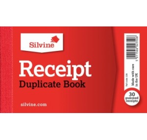 SILVINE CASH RECEIPT BOOK DUPLICATE WITH CARBON 63MM X 106MM