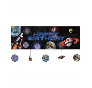 Space Blast Happy Birthday Party Banner