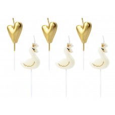 Swan and Heart Cake Candles 6pk