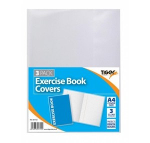 TIGER A4 EXERCISE BOOK COVER CLEAR 3 PACK